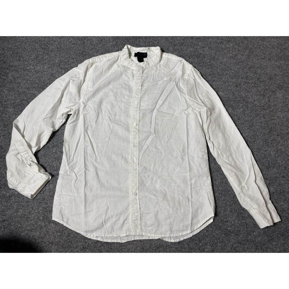 Magaschoni Shirt Mens S White Long Sleeve Linen Band Collar Button-Up Casual